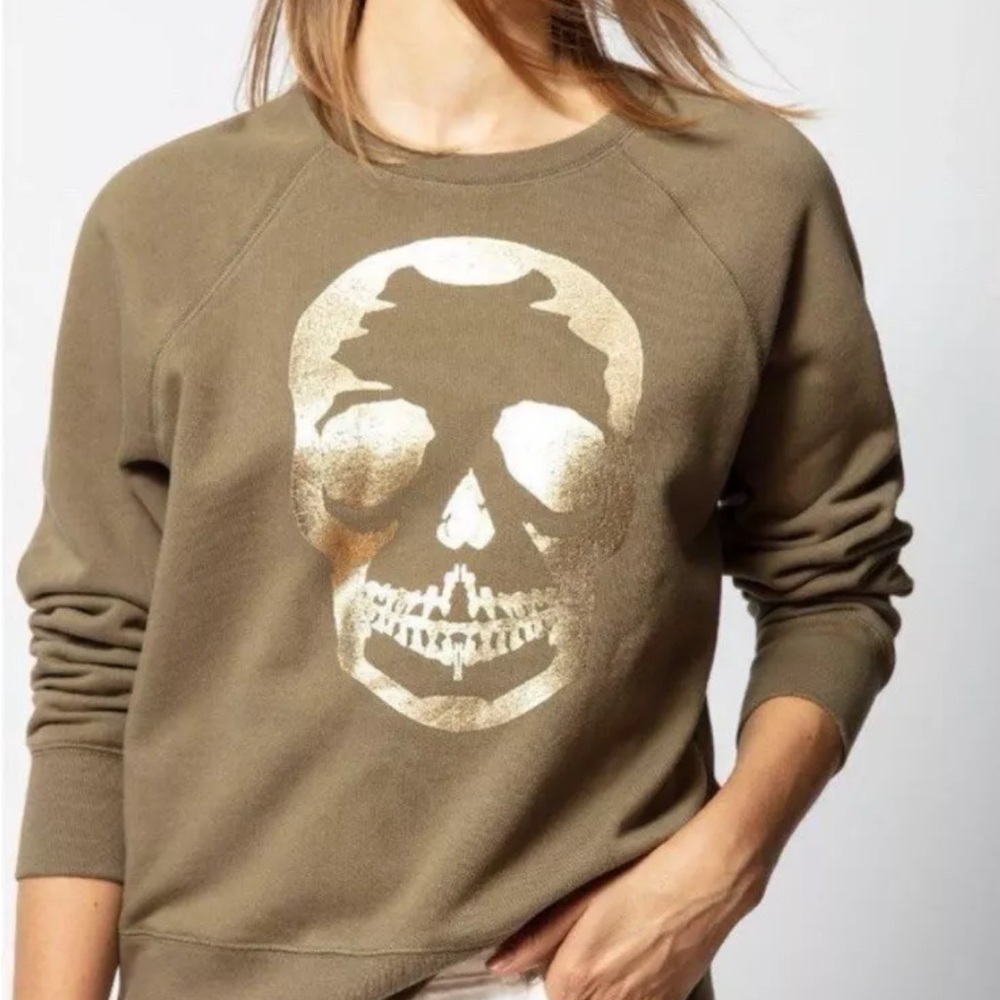 ZADIG & VOLTAIRE UPPER SKULL GOLD Green/Khaki Olive Women’s Pullover Size S